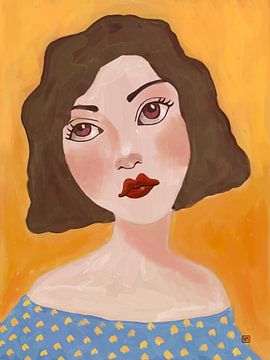 Dreamy naive portrait, illustratively painted