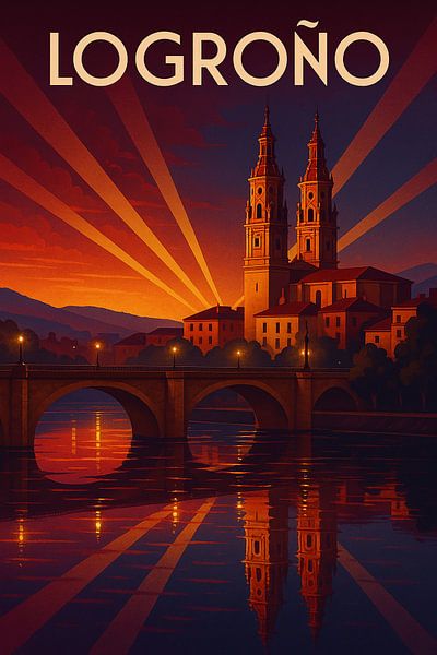 Logroño Cathedral by Night – Vintage Wall Print by Travel Shop