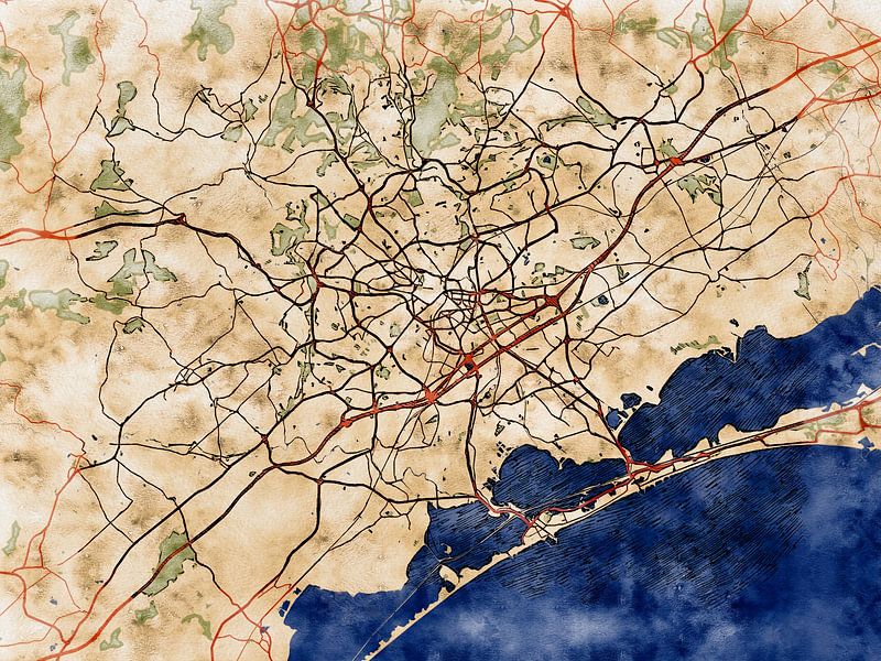 Map of Montpellier groot with the style 'Serene Summer' by Maporia
