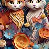 Farbenfrohe Katzen und Blumen Kunst von Patricia Hofmeester