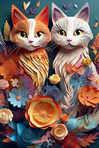 Kleurrijke katten en bloemen kunst