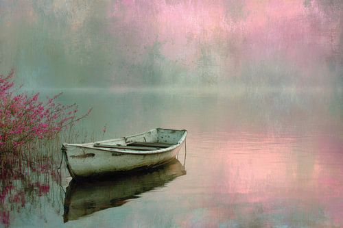 Un bateau rêveur sur un lac brumeux -  Calme et luxe sur BowiScapes - Beaux-Arts et Art Urbain