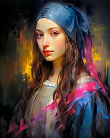 Portrait modern Mona Lisa pop of colour by René van den Berg