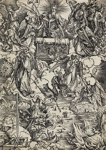 ALBERT DÜRER, Apocalyps, 6e figuur - De zeven bazuinengelen, 1496