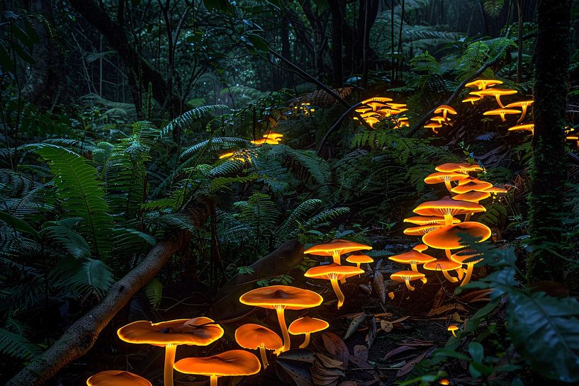 Glühende Pilze in mystischer Waldlandschaft von Imperial Art House