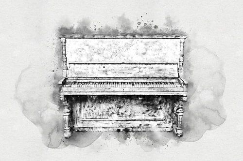 Vintage Upright Piano in Watercolor