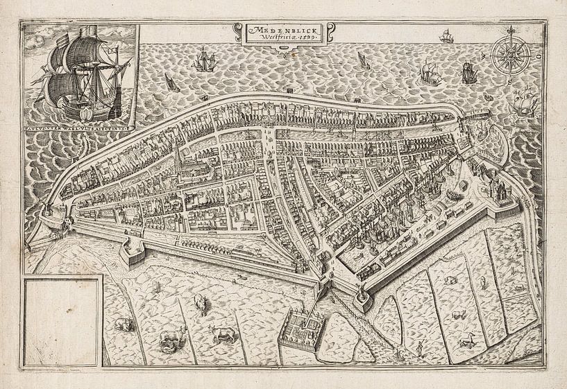 Carte de Medemblik anno ca 1599, avec cadre blanc par Gert Hilbink