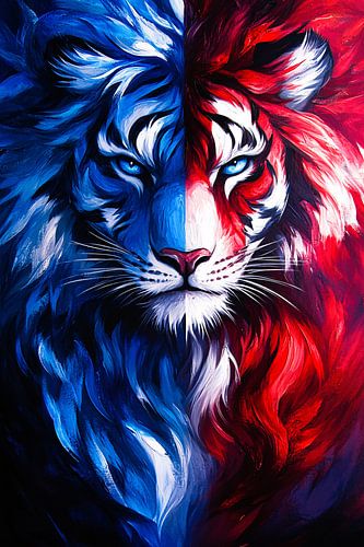 Abstract tijger schilderij blauw rood