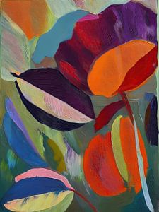 Modern Abstract. Lebendige Blumen in Lila, Orange und Blau