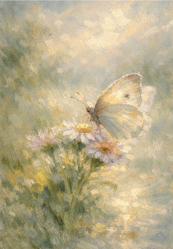 Morgenlicht – Schmetterling auf Gänseblümchen