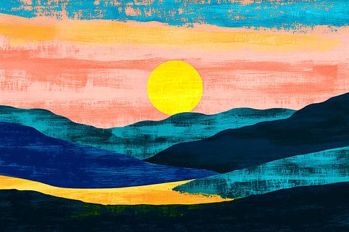 Zonsondergang met bergen en kleuren