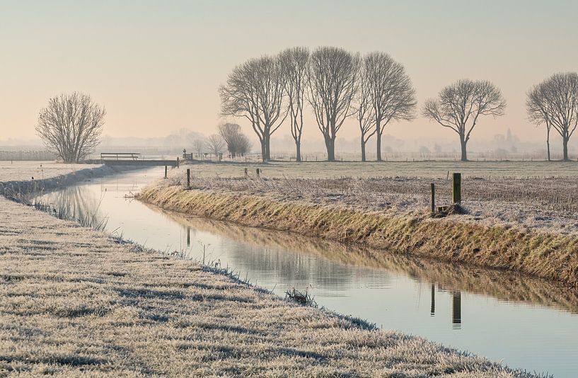 Gefrorene Polderlandschaft an einem frühen Morgen von Haarms