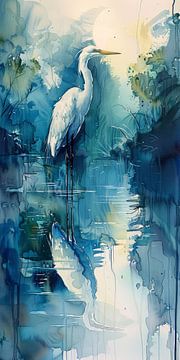Heron in watercolour by ByNoukk