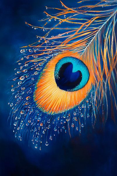 Peacock feather in focus - colour symphony by Poster Art Shop