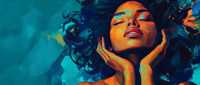 Vrouw met gesloten ogen - kleurenspel van Poster Art Shop