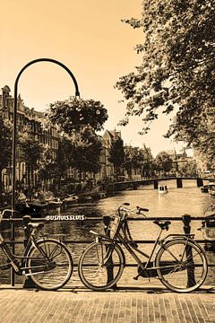 Inner city of Amsterdam Netherlands Sepia