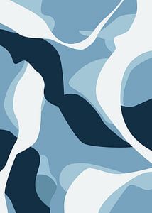 Minimalistische, abstrakte Kunstdrucke in Blau, mit Meereswellen-Motiv und sanften Pastellfarben.