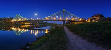 Dresde - Pont de Loschwitz (Blaues Wunder) à l'heure bleue