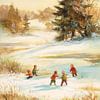 Warm vintage winterlandschap met spelende kinderen in zacht gouden licht van But First Framing
