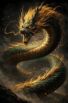 Fiery Golden Maned Serpent Dragon