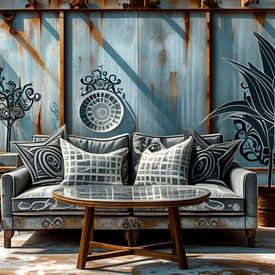 Modernes Industrial Interior mit Metallwand und Grafikmustern von bbgalerie24