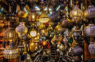Bazaar with many different oriental lamps in Medina of Marrakech in Morocco by Dieter Walther thumbnail