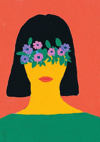 Florale Maske auf leuchtend gelbem Porträt