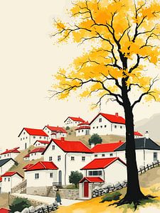 Arbre d'automne dans le village