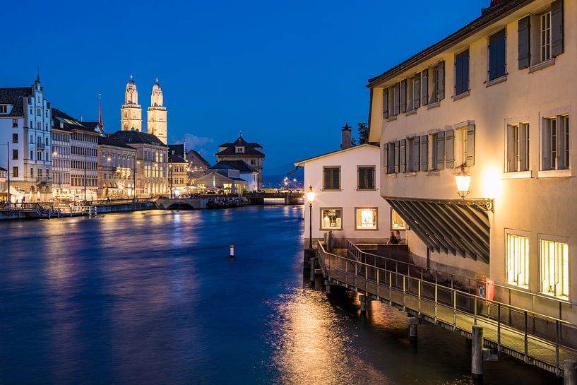 Old town with Grossmünster and Schipfe in Zurich by Werner Dieterich