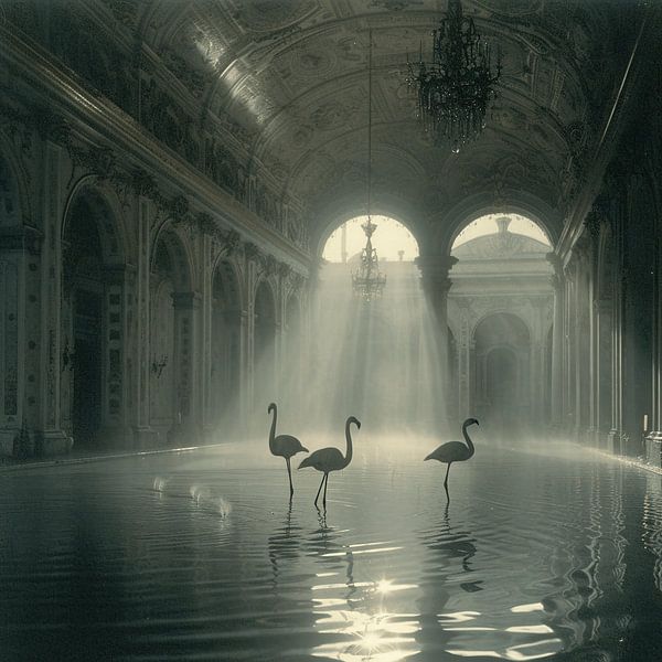 Flamingo&#039;s in a Victorian bathtub by Karina Brouwer