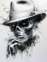 Crâne avec chapeau moderne et abstrait