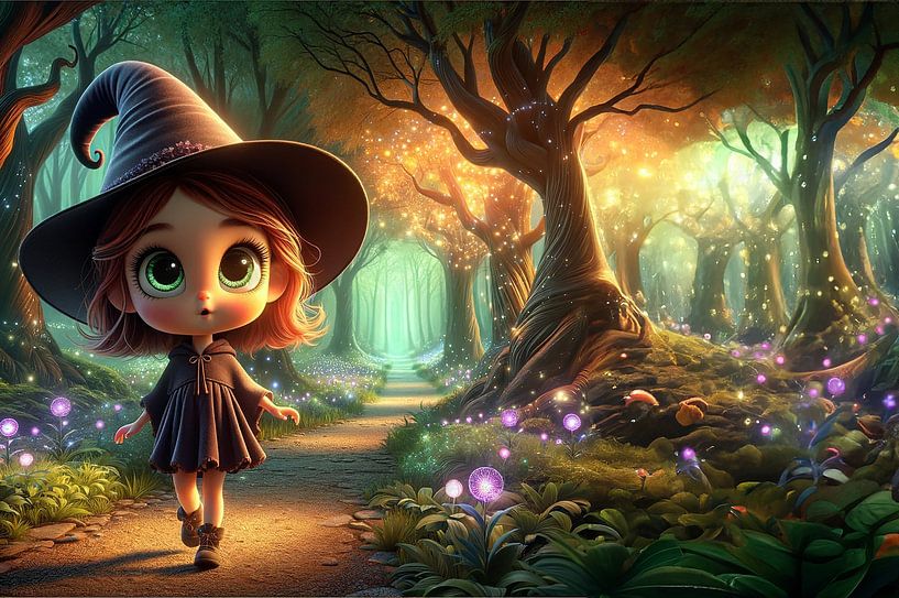 Mystical witch wanders through enchanted forest by artefacti