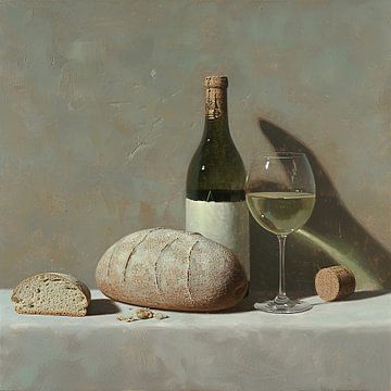 Wijnstilleven | Bread and Wine Bliss van Kunst Kriebels