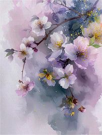 Romantic painting of a branch with Almond Blossom by Studio Pieternel