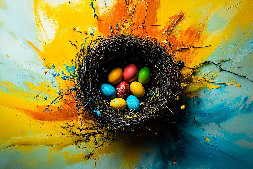 Kleurrijk vogelnest in abstract ontwerp van Art & Soul Creations
