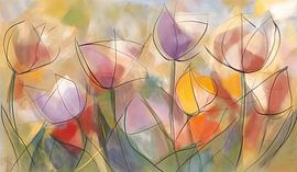 Tulips Pastel Abstract II by Jacky