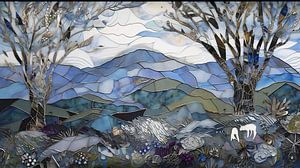 Landschaft aus Glasscherben, Porzellan, Töpferwaren und Acrylfarbe von Jan Bechtum