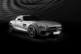 Mercedes SL supercar coupé en noir et blanc sur Atelier Liesjes