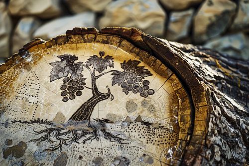 Schets op boomstam: Druivenrank