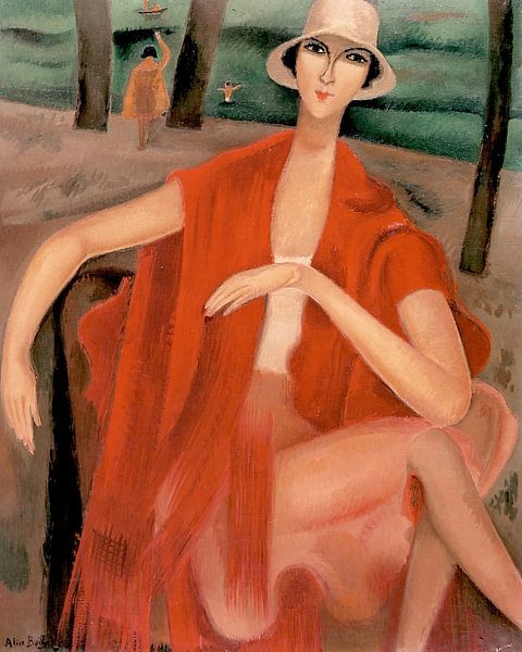 Alice Bailly - Junge Frau mit rotem Schal van Peter Balan