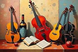 Stillleben mit Musikinstrumenten von Wandbilder-Shop