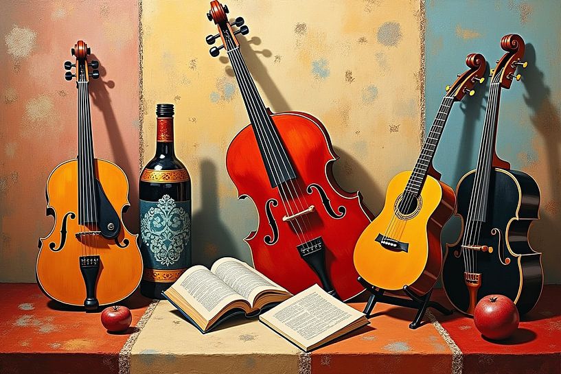 Still life with musical instruments by Wandbilder-Shop