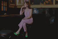 Lady in the cafe, lady in pink like Edward Hopper