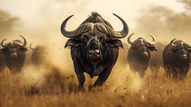 Un majestueux troupeau de buffles d'Afrique en mouvement sur Lisa Bovenlander