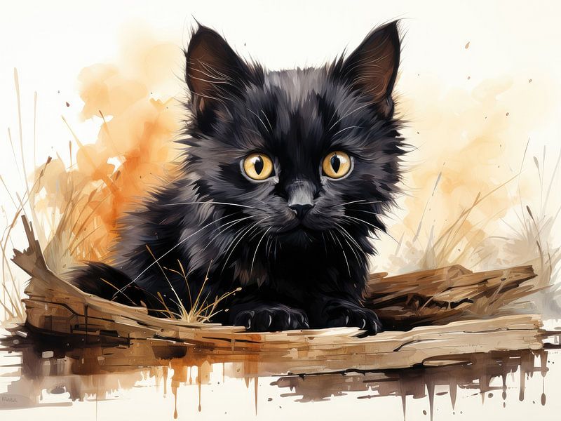 Cute Black Cat Watercolor Art von Erika Kaisersot