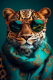Elegant leopard with sunglasses and scarf by Poster Art Shop