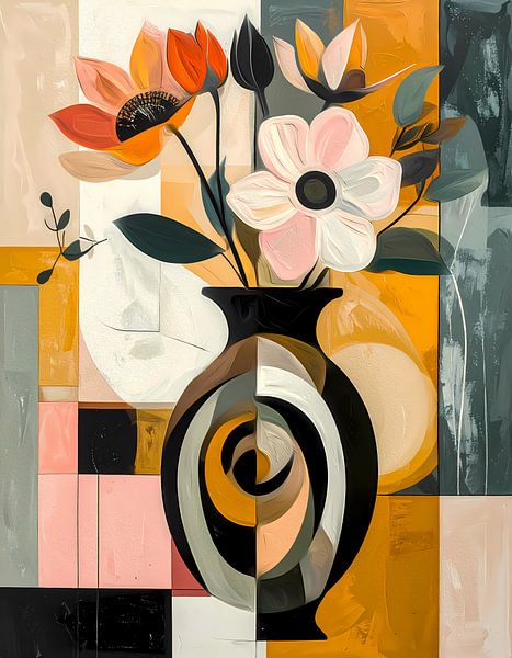 Vaas met bloemen - figuratief eigentijds schilderij van Emiel de Lange