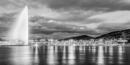 Geneva on Lake Geneva in Switzerland - monochrome by Werner Dieterich