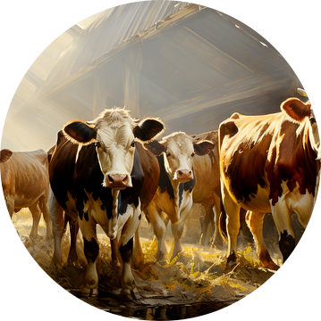 Koeien in stal schilderij van Preet Lambon