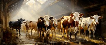 Cows in stable painting by Preet Lambon